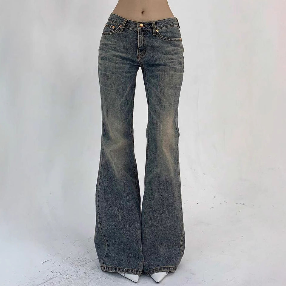 Damen Hochtaillierte Flared Jeans im Vintage-Look mit ausgestelltem Bein R&B