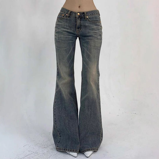 Damen Hochtaillierte Flared Jeans im Vintage-Look mit ausgestelltem Bein R&B