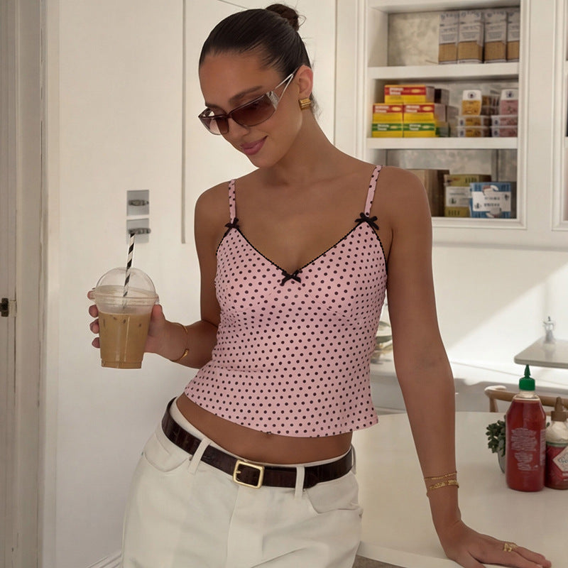 Damen Trägertop mit verspieltem Punktedesign und zarten Schleifen R&B
