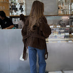 Damen Kunstlederjacke mit modischem Wickeldesign und breiten Ärmeln R&B