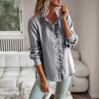 Damen elegante Hemdbluse mit Rüschendetails und strukturierter Oberfläche R&B