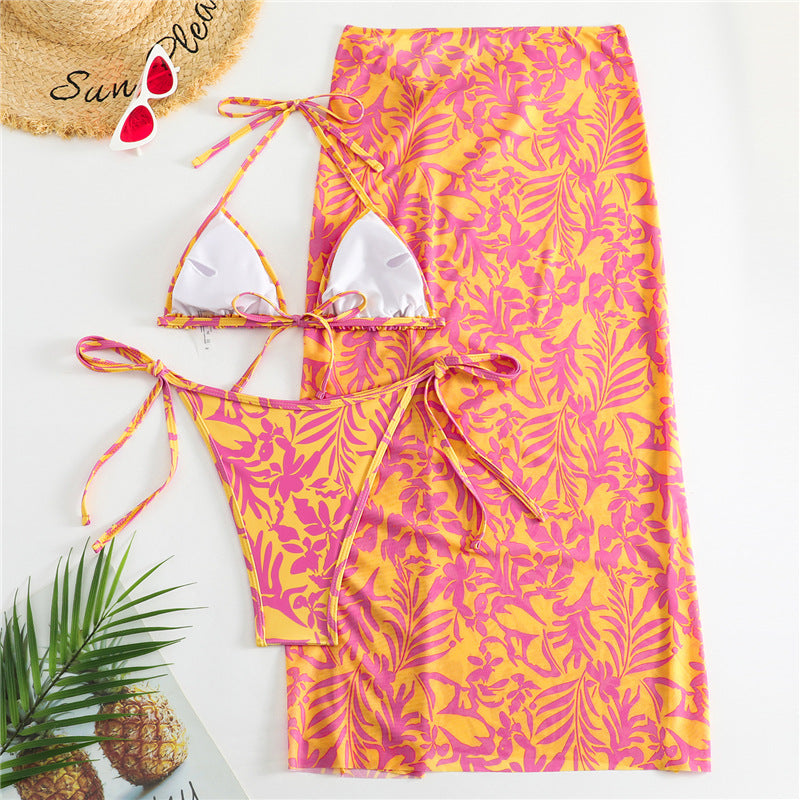 Damen Bikini mit floralem Muster und eleganter Strandumhüllung R&B