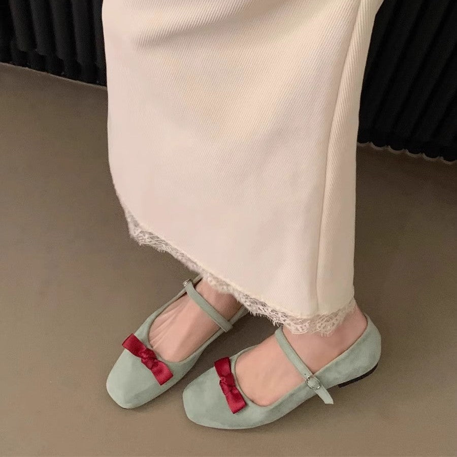 Damen elegante Ballerinas mit modischem Mary Jane-Riemchen und Schleifenverzierung R&B