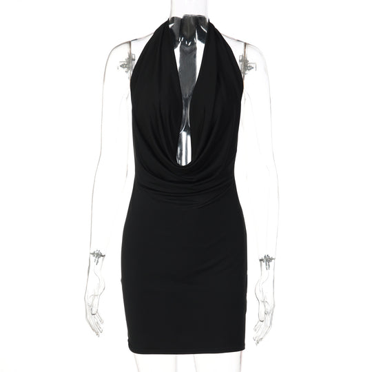 Damen figurbetontes Abendkleid mit tiefem Dekolleté und fließendem Stoff R&B
