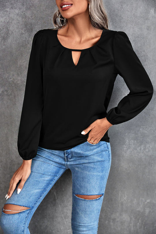 Damen Elegante Bluse mit leichtem V-Ausschnitt und Puffärmeln R&B