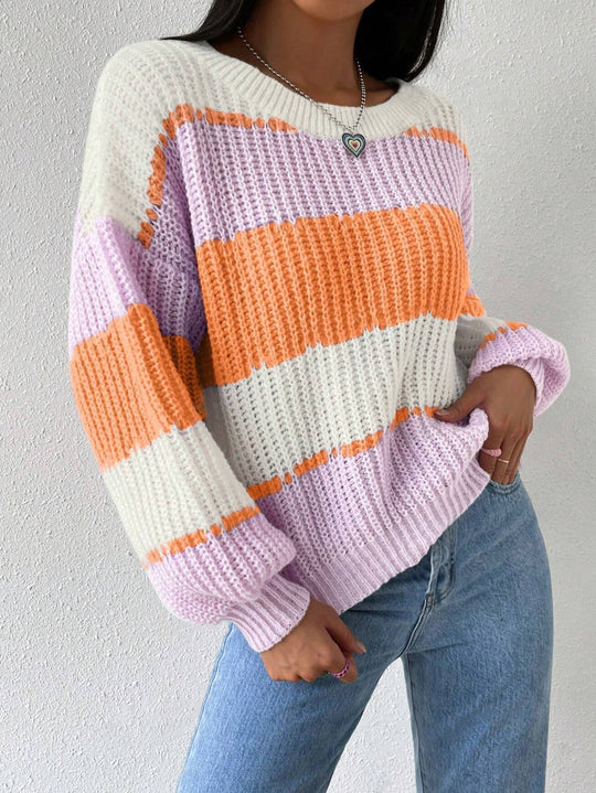 R&B | Pullover Pullover Grobstrick Übergröße Fit Langarm Freizeit Crew Neck