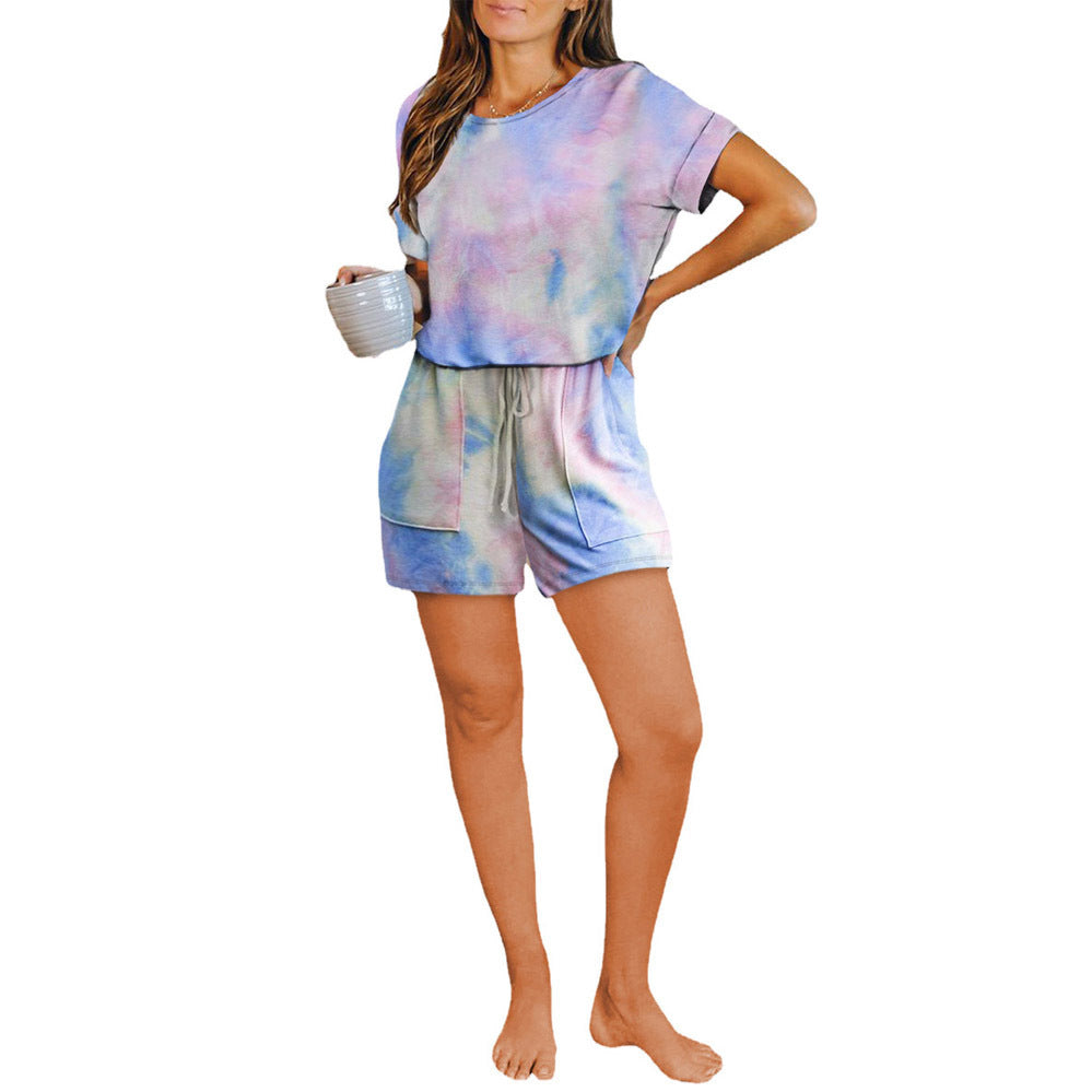 Damen gemütliches Zweiteiler-Set aus weichem Material mit modischem Batikdesign R&B