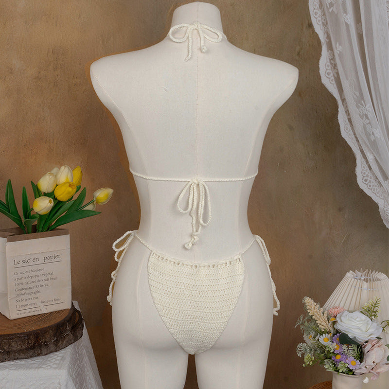 Damen Häkel-Bikini mit verspieltem Blumendesign und verstellbaren Bändern R&B