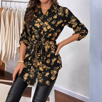 Damen lässige Bluse mit floralem Muster und Taillenknoten R&B