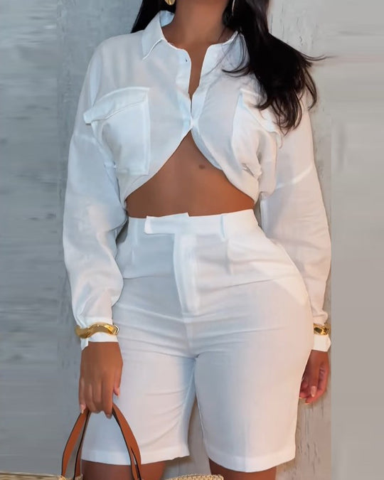 Damen Stylisches und figurbetontes Set mit Kurzbluse und Shorts R&B