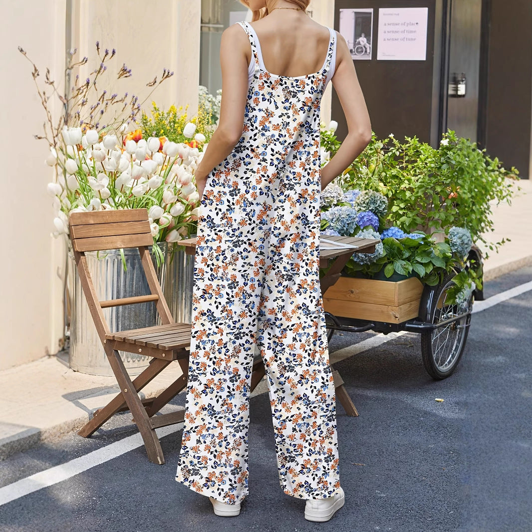 Damen Lässiger Jumpsuit mit floralen Mustern und praktischen Taschen R&B