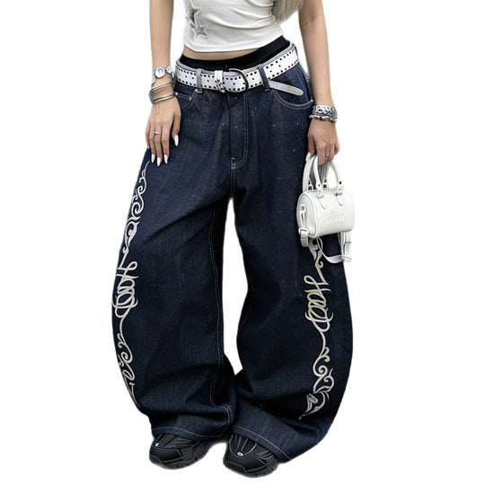 Damen weite Jeans mit kunstvollem Stickmuster R&B