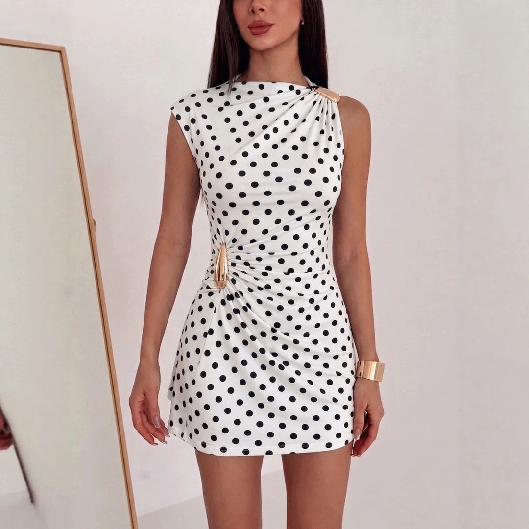 Damen nan tailliertes Ein-Schulter-Minikleid mit seitlicher Raffungs-Applikation und dekorativen Ringschließen R&B