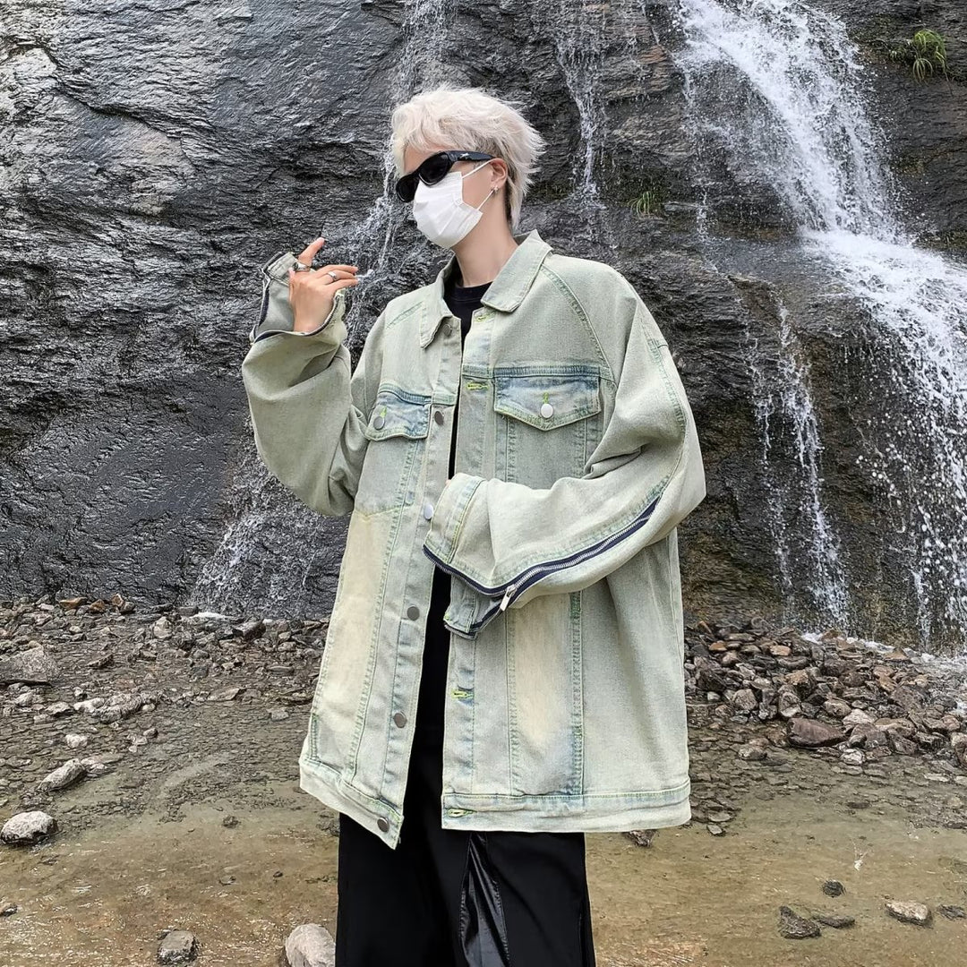Unisex lässige Oversize-Jeansjacke mit einzigartigem Schnitt und praktischen Taschen R&B