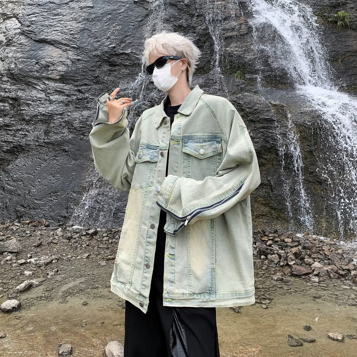 Unisex lässige Oversize-Jeansjacke mit einzigartigem Schnitt und praktischen Taschen