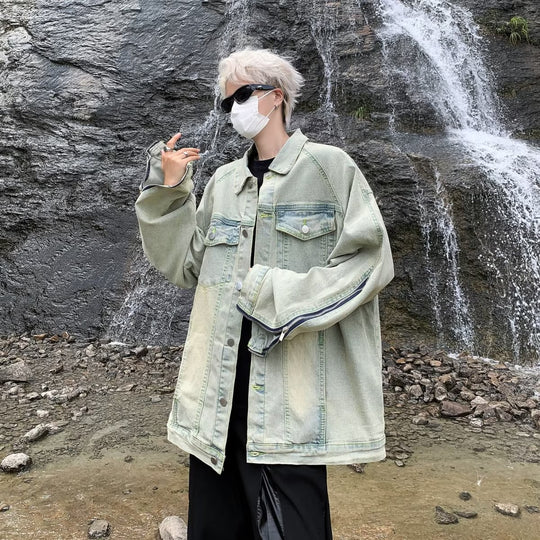 Unisex lässige Oversize-Jeansjacke mit einzigartigem Schnitt und praktischen Taschen R&B