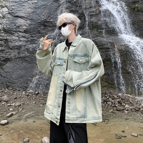 Unisex lässige Oversize-Jeansjacke mit einzigartigem Schnitt und praktischen Taschen R&B