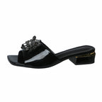 Damen elegante Slide-Sandalen mit funkelnden Blumenapplikationen R&B