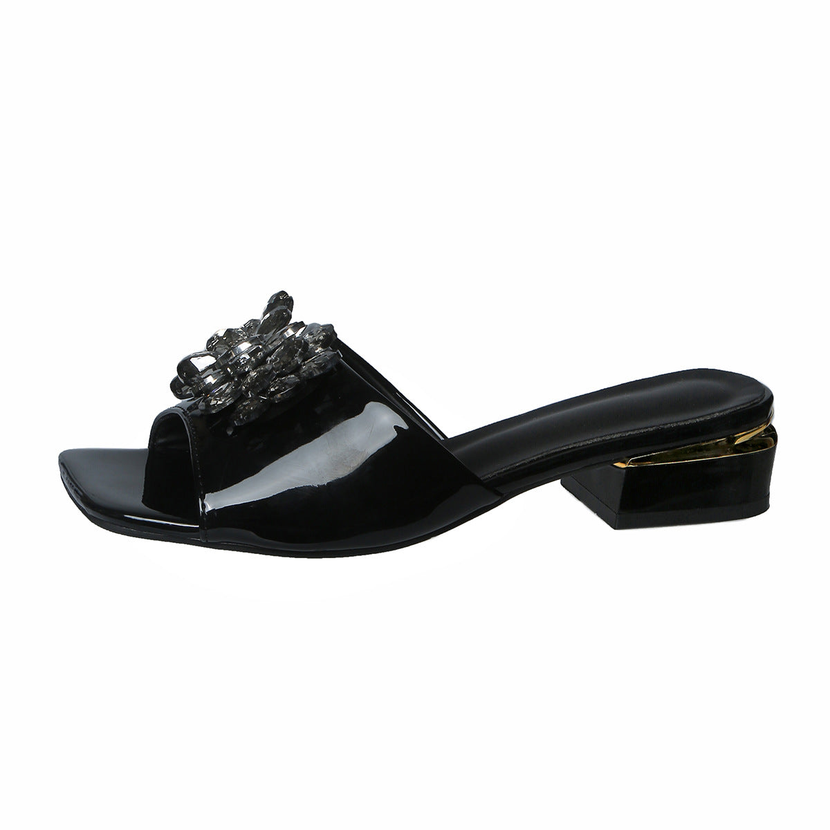 Damen elegante Slide-Sandalen mit funkelnden Blumenapplikationen R&B