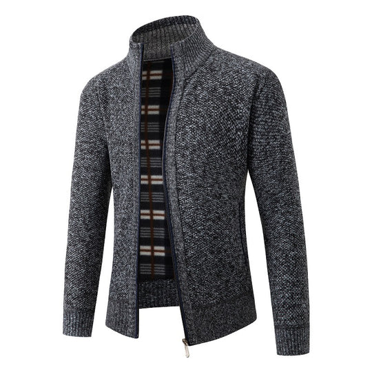Herren Strickjacke mit modernem Stehkragen und praktischen Seitentaschen R&B