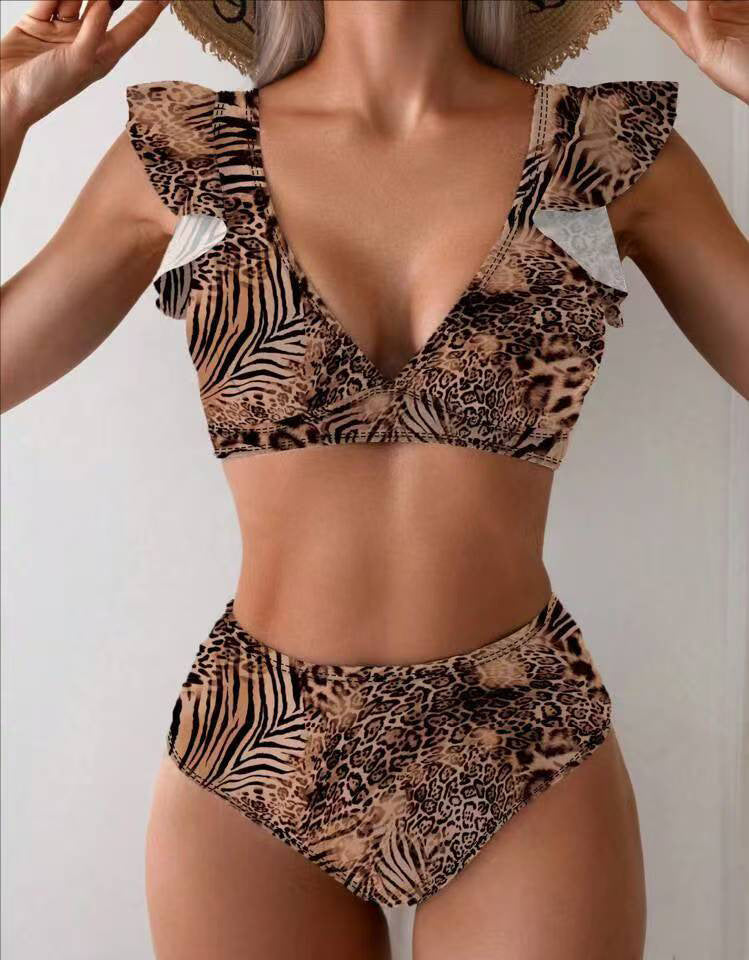Damen Bikini-Set mit verspielten Rüschen und floralen Mustern R&B
