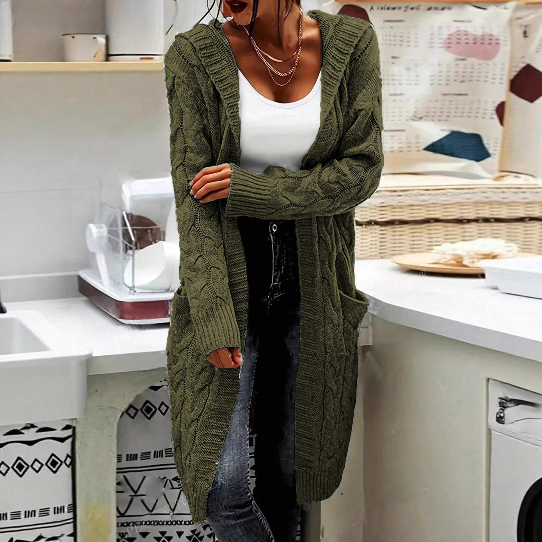 Damen Grobstrick-Cardigan mit offenen Ärmeln und praktischen Taschen R&B