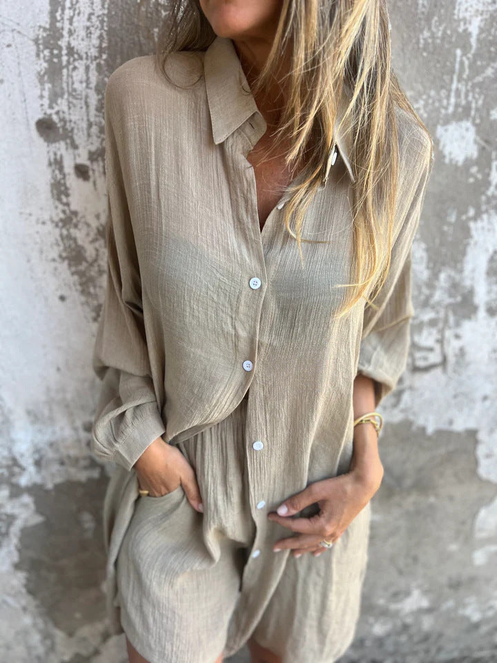 Damen Langärmlige Hemdbluse im Oversize-Stil mit Knopfleiste R&B