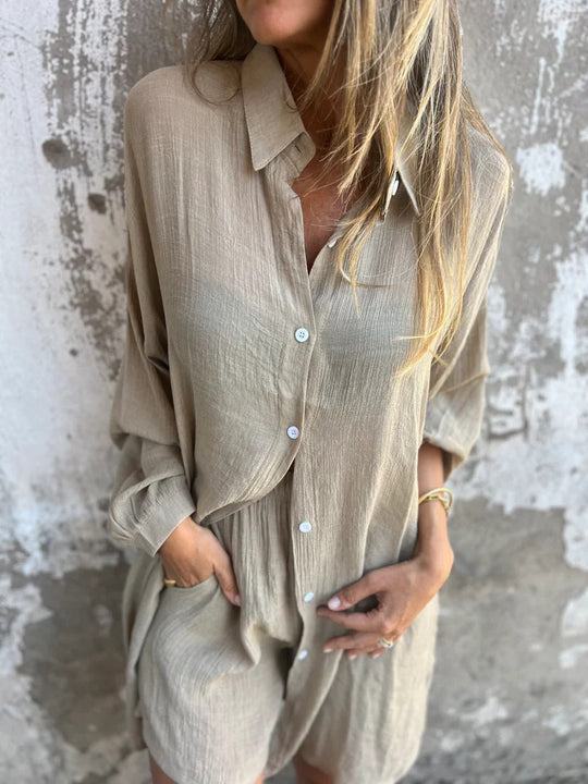 Damen Langärmlige Hemdbluse im Oversize-Stil mit Knopfleiste R&B