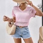Damen nan luftiges Häkel-Boxy-Top mit V-Ausschnitt und ornamentaler Ajourspitze R&B