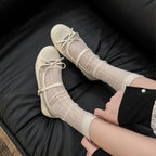 Damen elegante Ballerinas mit zartem Schleifen-Detail und atmungsaktiver Oberflächenstruktur R&B
