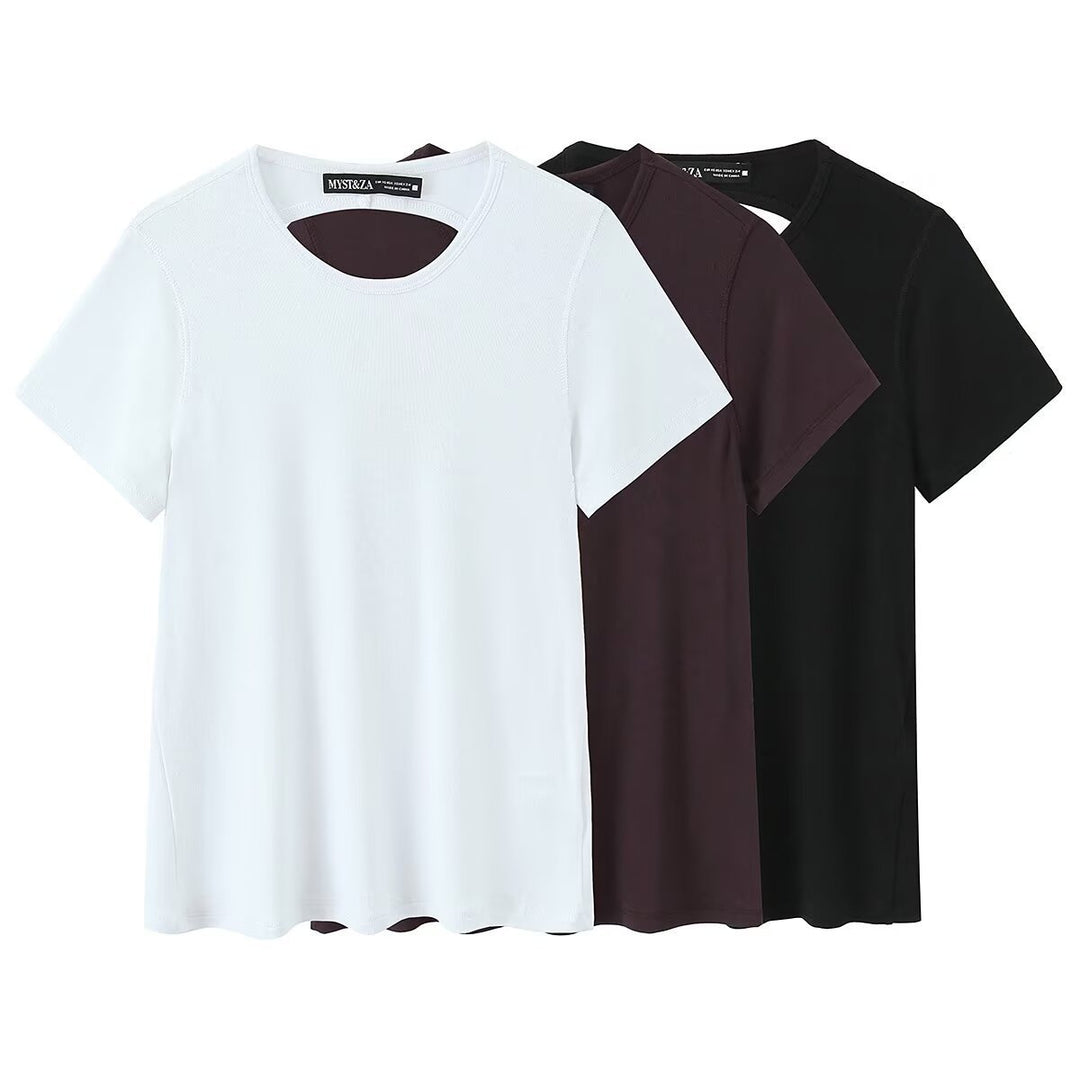 Damen Sportliches T-Shirt mit modischem Rückenausschnitt R&B