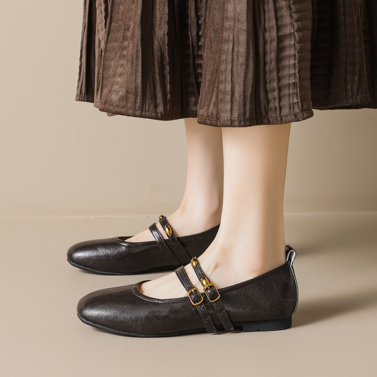 Damen Ballerinas mit eleganten doppelten Riemen und praktischen Schnallen