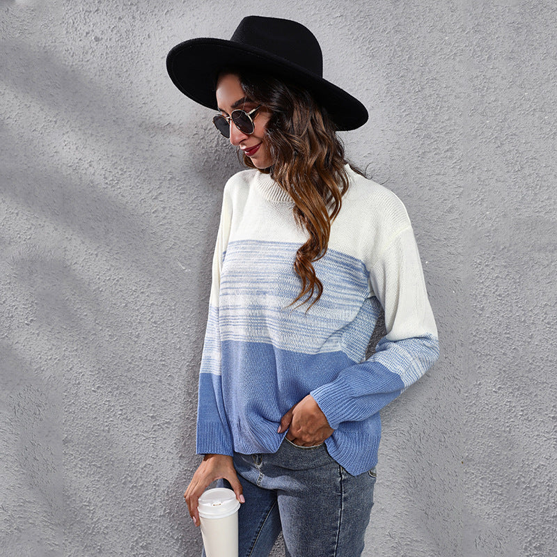 Damen Lässiger Strickpullover mit modernem Farbdruck R&B