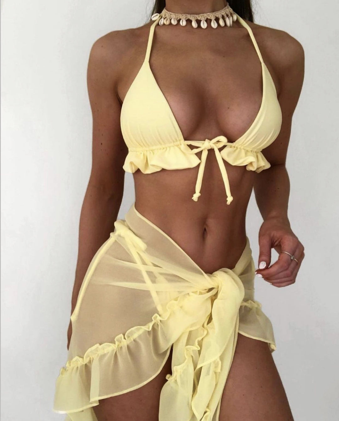 Damen Bikini mit Rüschen und transparentem Wickelrock R&B