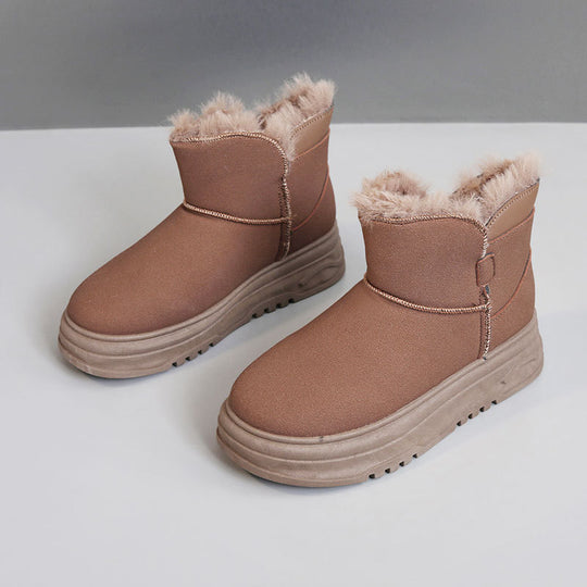Damen warme Winterstiefel mit flauschigem Kunstfellrand und rutschfester Sohle R&B