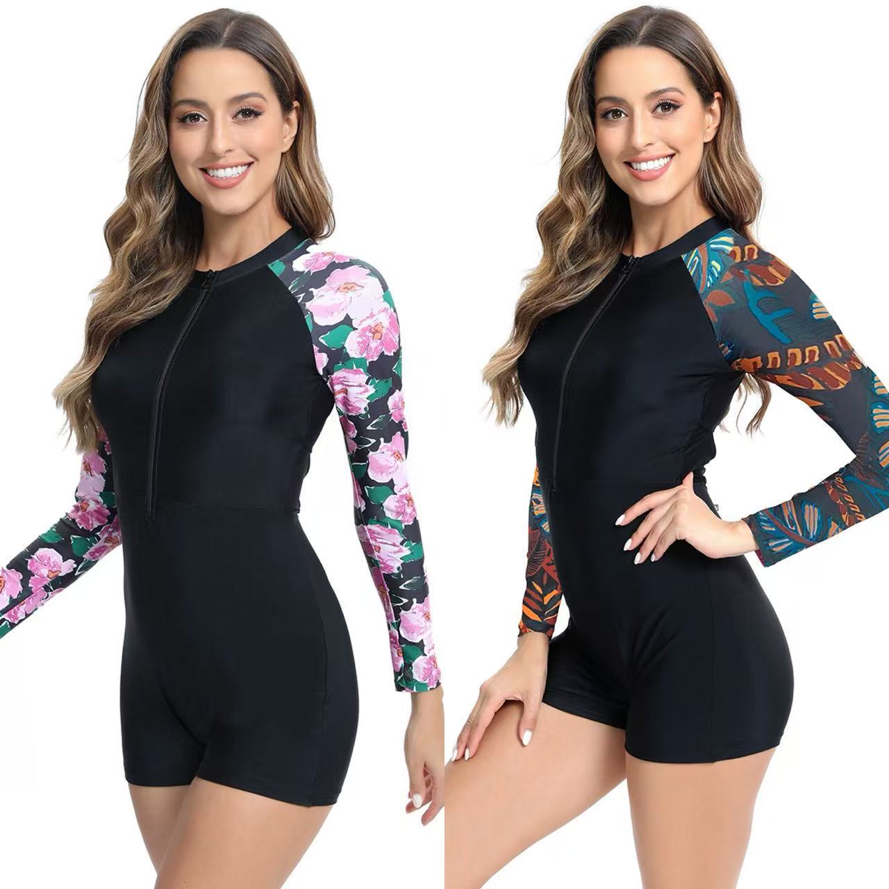 Damen Schwimmanzug mit eleganten Blumenärmel R&B