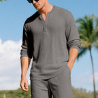 Herren Langarm-Henleyshirt mit strukturiertem Design R&B