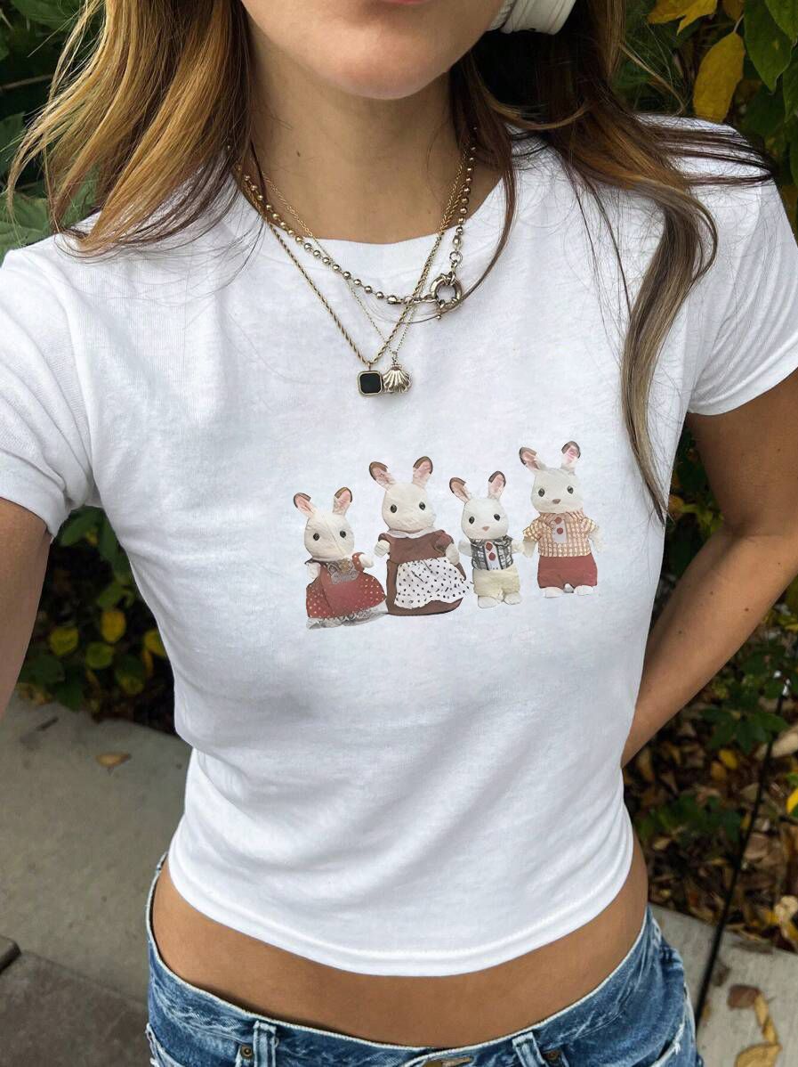 Damen T-Shirt mit künstlerischem Statement-Print und figurbetontem Schnitt R&B
