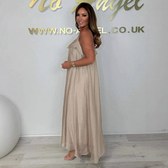Damen Maxikleid mit zarter Rüschendetail und Spaghettiträger R&B
