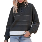 Damen modischer Strickpullover mit strukturiertem Kragen und Knopfdetails R&B