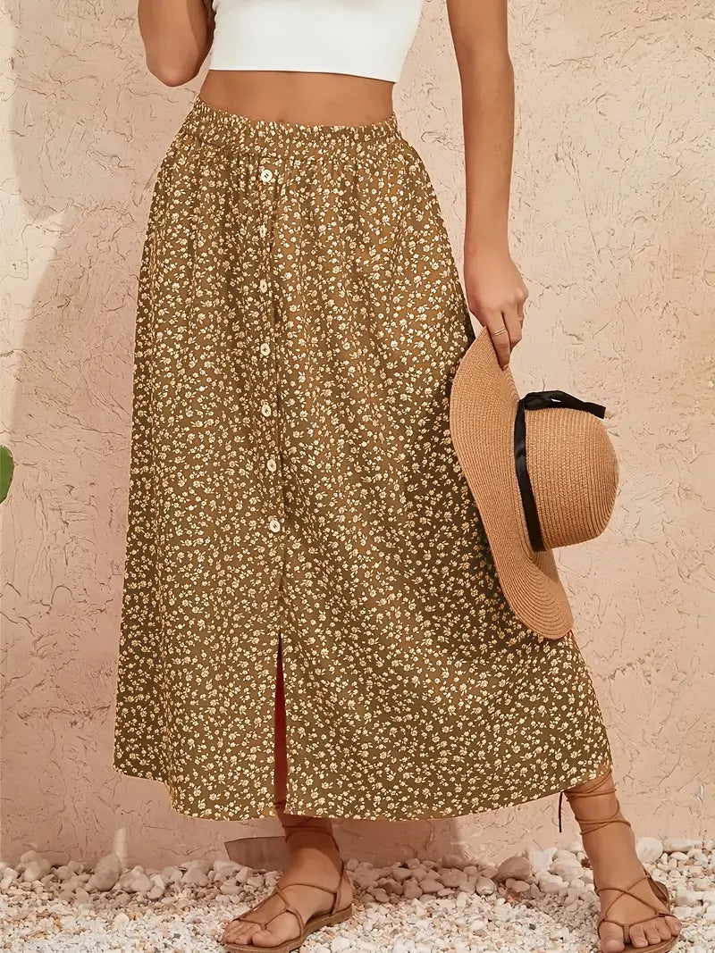 Damen Maxirock mit floralem Design und hohem Schlitz R&B