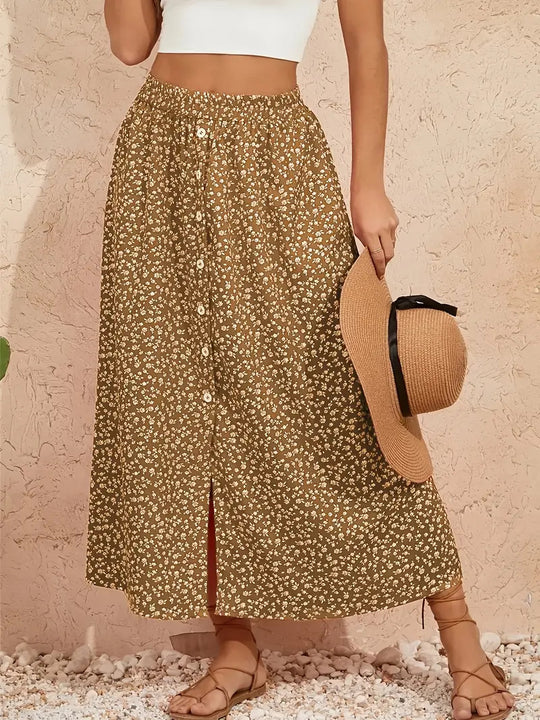 Damen Maxirock mit floralem Design und hohem Schlitz R&B