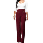 Damen Elegante High-Waist Hose mit dekorativen Knöpfen R&B