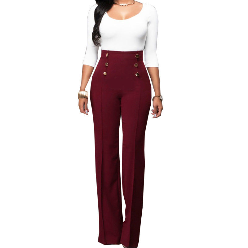 Damen Elegante High-Waist Hose mit dekorativen Knöpfen R&B