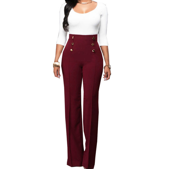 Damen Elegante High-Waist Hose mit dekorativen Knöpfen R&B