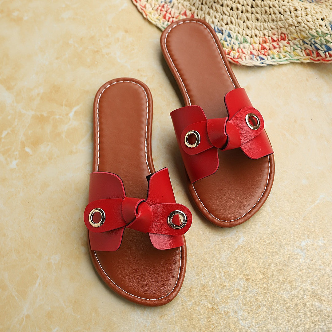 Damen Bequeme Flip-Flop-Pantoletten mit dekorativem Schleifen-Design R&B