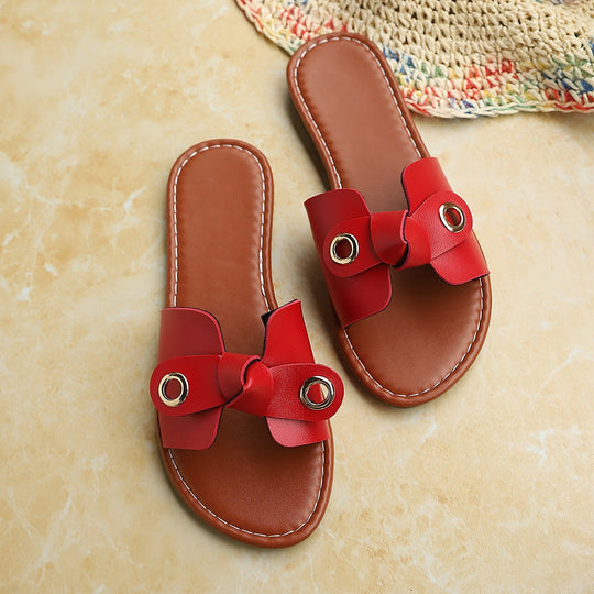 Damen Bequeme Flip-Flop-Pantoletten mit dekorativem Schleifen-Design R&B