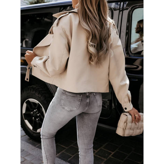 Damen Bikerjacke aus Kunstleder mit eleganter Schnalle und Taschen R&B
