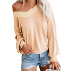Damen weicher und lässiger Pullover mit asymmetrischem Ausschnitt