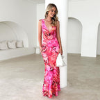 Damen figurbetontes Maxikleid mit floralem Design und elegantem Cowl-Ausschnitt R&B